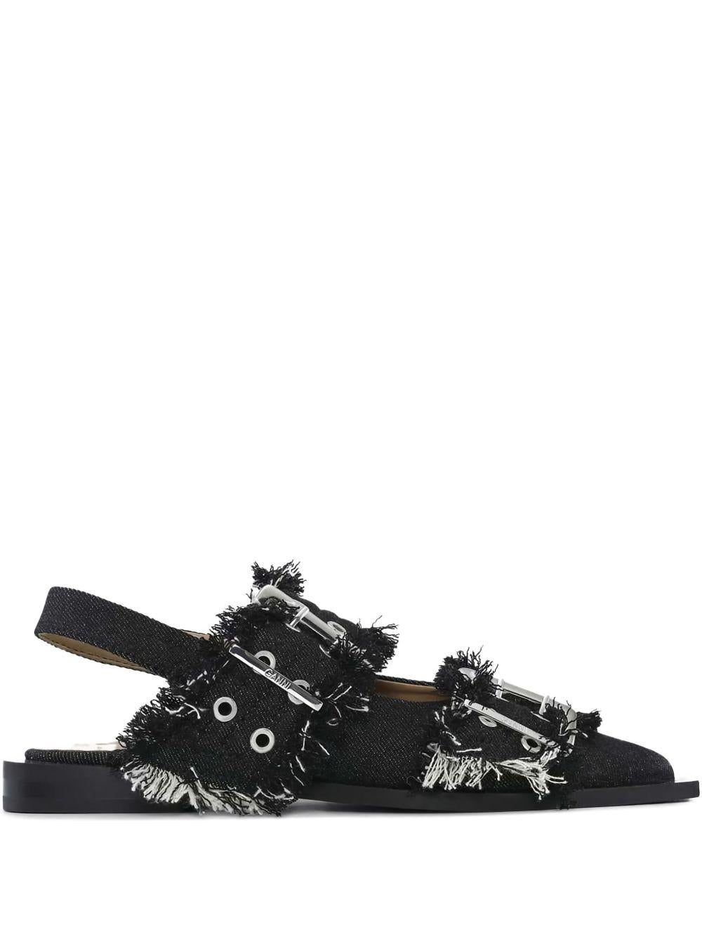 Product image of Feminine Denim Raw Edge Buckle Ballerina