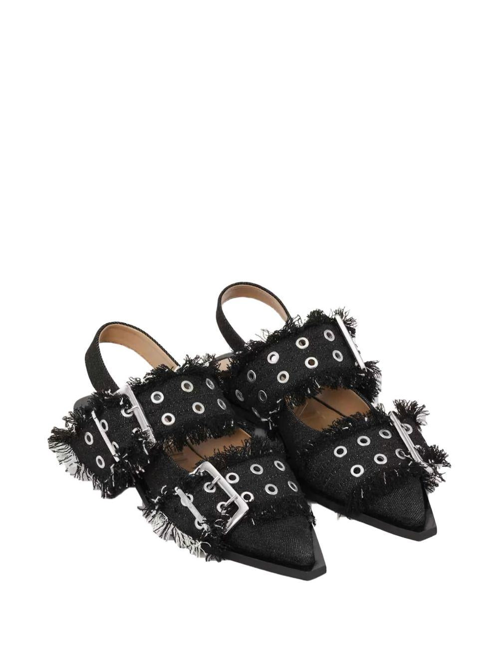 Product image of Feminine Denim Raw Edge Buckle Ballerina